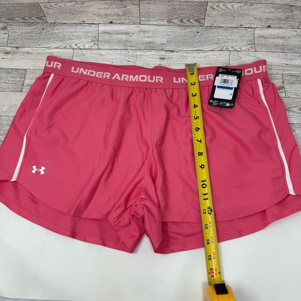 NWT-Under Armour Women's Tech Play Up 3" Shorts Size XL Pink/White - Picture 8 of 8